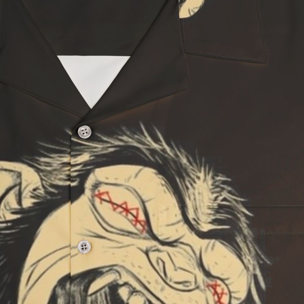 Three wise monkeys Hawaiian shirt with see no evil, hear no evil, speak no evil design - Detail