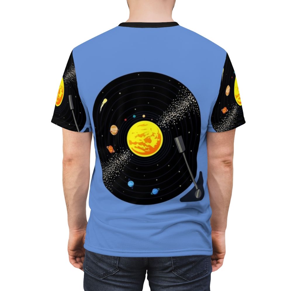 Retro solar system vinyl record design t-shirt - men back