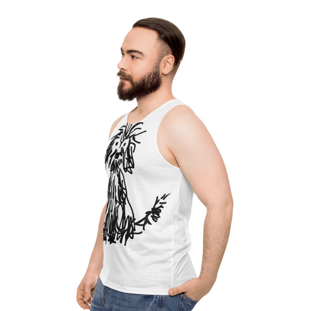 Unisex dog themed tank top with shaggy dog illustration - men side