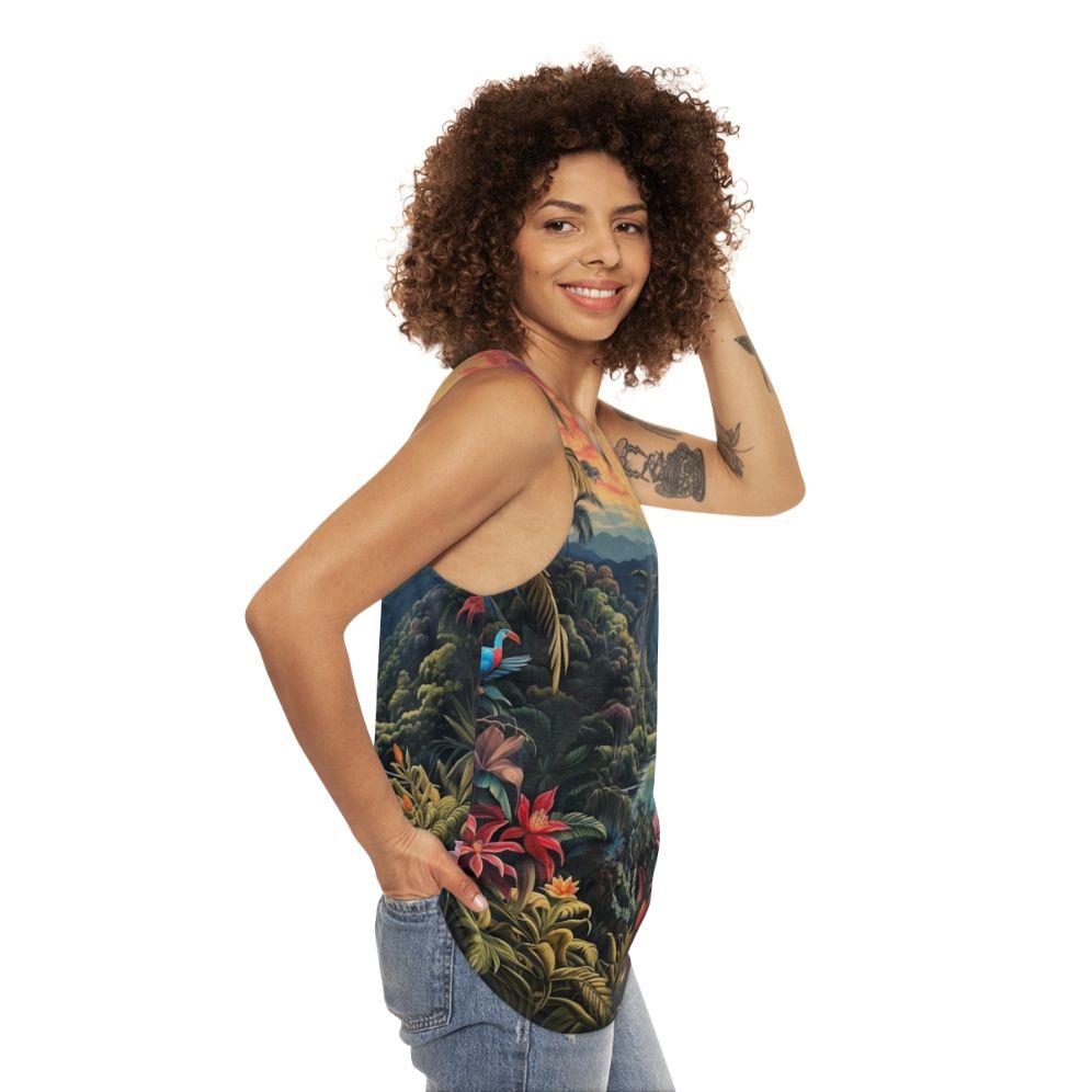 Tropical landscape nature inspired unisex tank top - women side