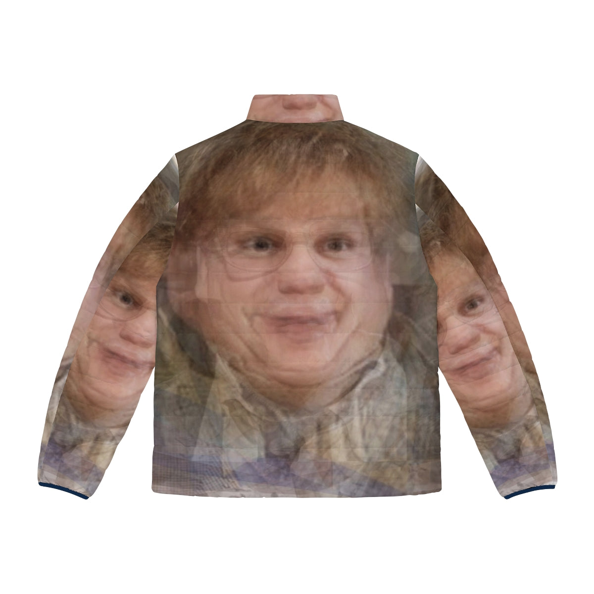 Chris Farley Portrait Puffer Jacket featuring experimental and abstract photographic overlay design - Back