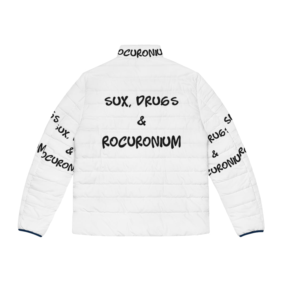 Anaesthetic puffer jacket with drug labels - Back