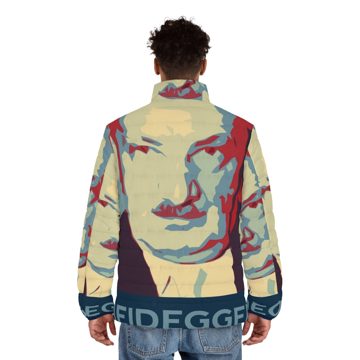 Martin Heidegger inspired puffer jacket with philosophical design - men back