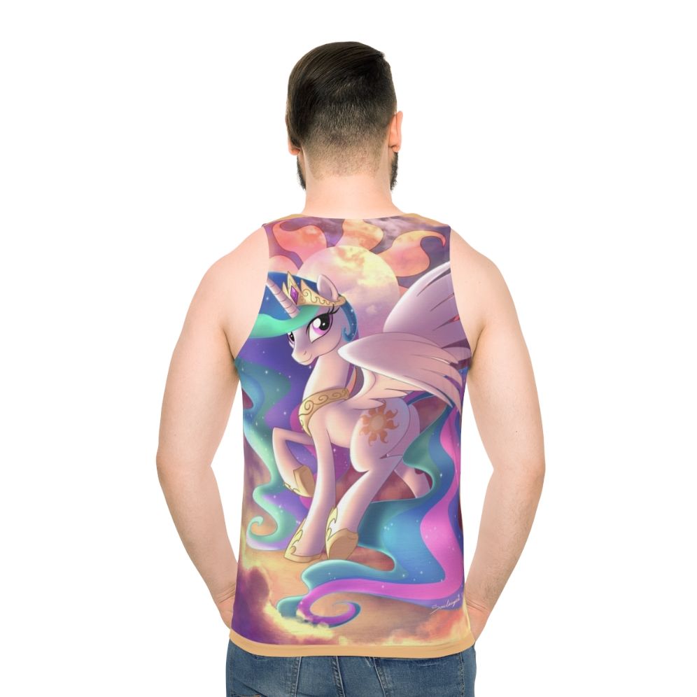 Unisex tank top with a celestial alicorn design inspired by My Little Pony - men back