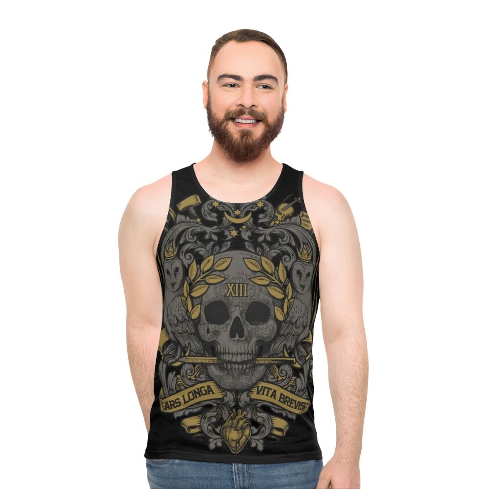 Ars Longa Vita Brevis unisex tank top with skull and heraldic design - men