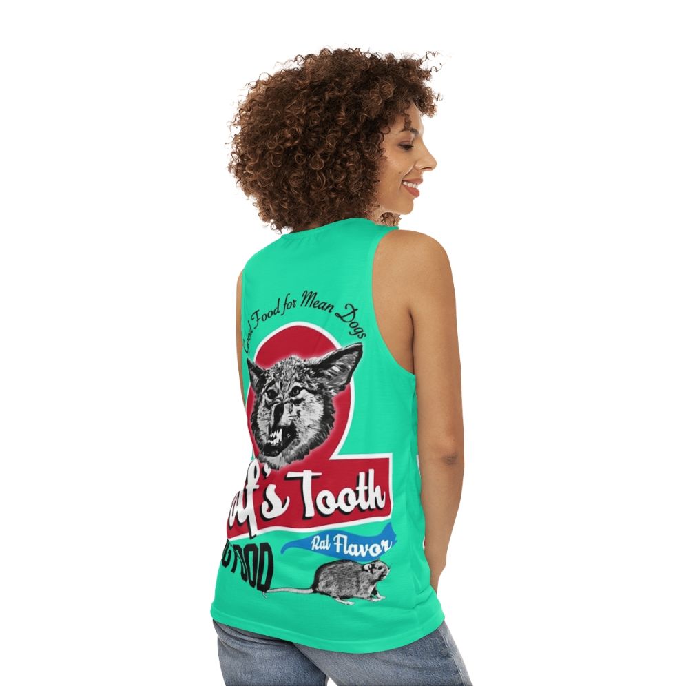 Unisex Wolf Tooth Dog Food Tank Top - women back