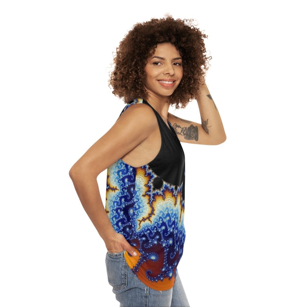 Mandelbrot set unisex tank top with vibrant geometric fractal design - women side