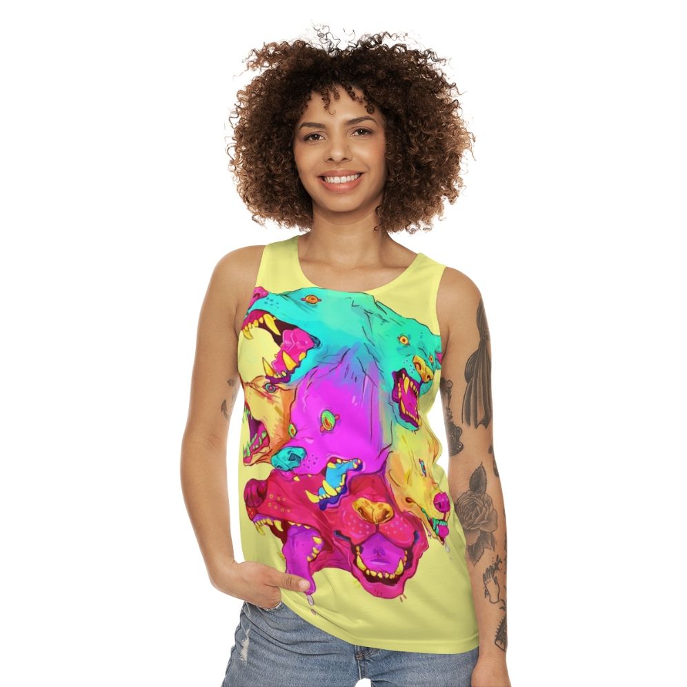 Pileup Unisex Tank Top with Colorful Monster Teeth Graphic - women