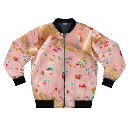 Retro-style bomber jacket featuring a pop tart graphic design