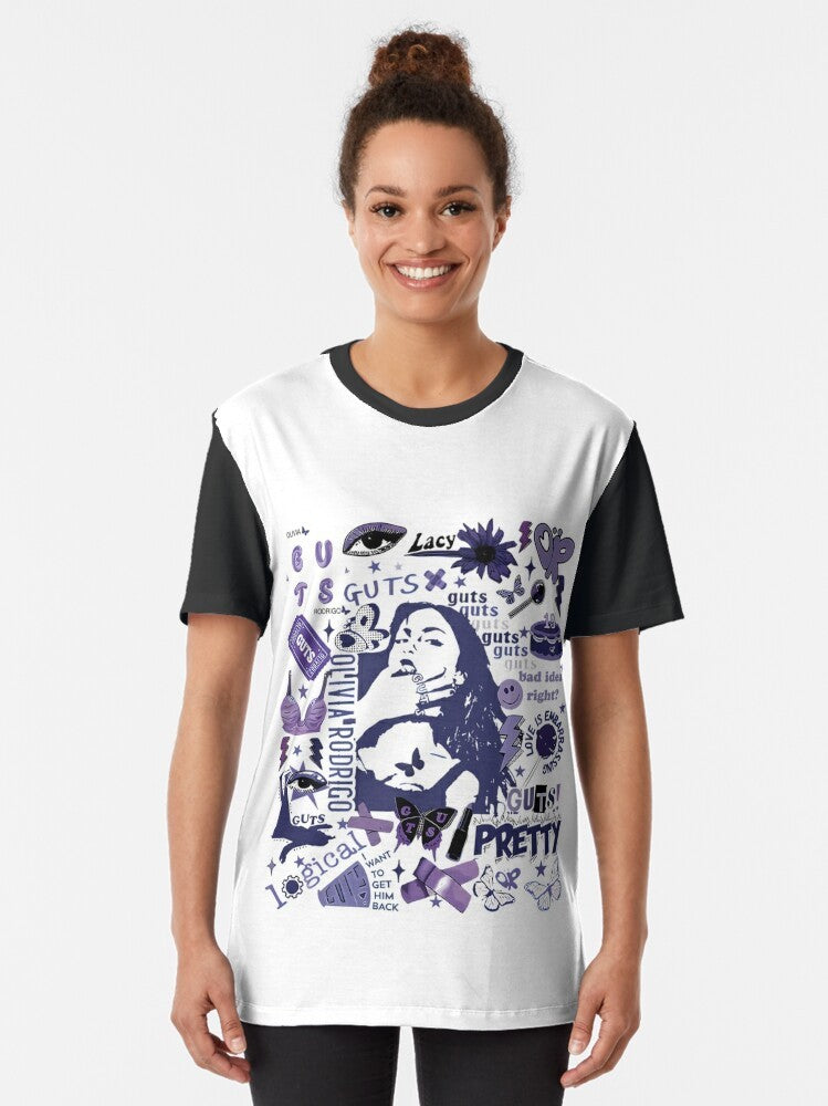 Vintage-style graphic t-shirt featuring "Olivia's Tour 2024" and pop music elements - Women