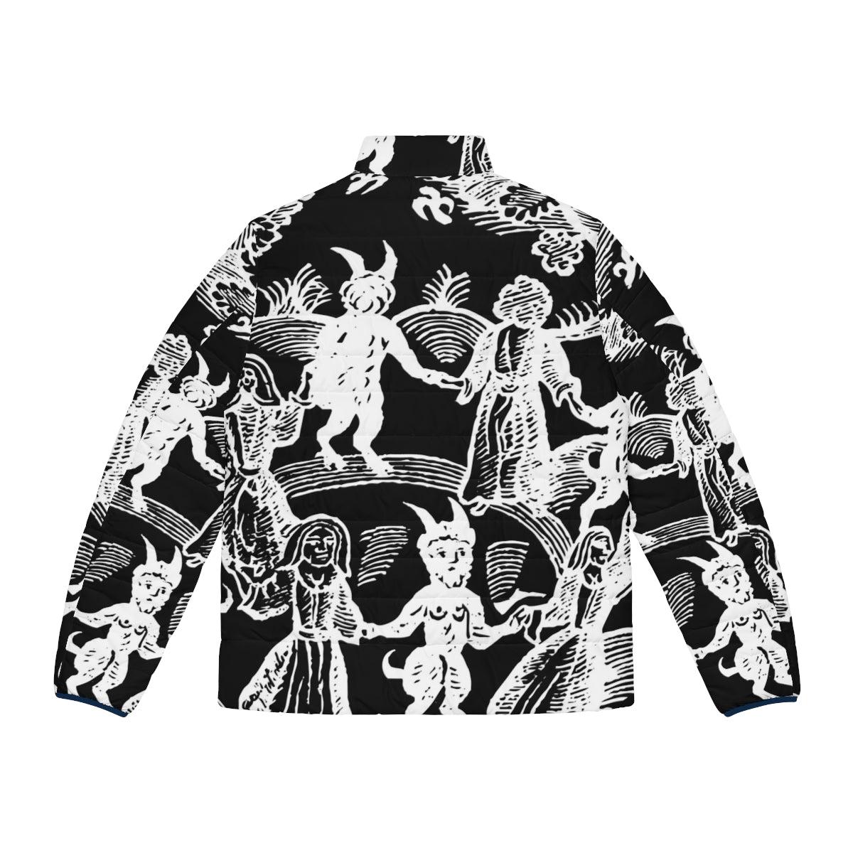 Mystical white puffer jacket with occult and supernatural design elements - Back