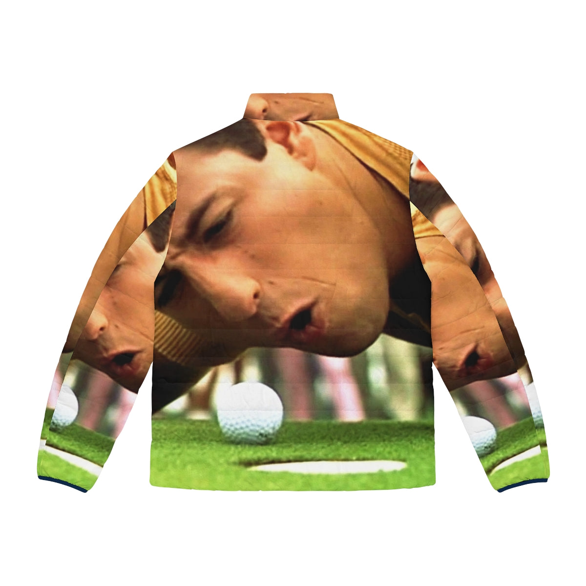 Funny golf puffer jacket featuring comedic design and aesthetic appeal - Back