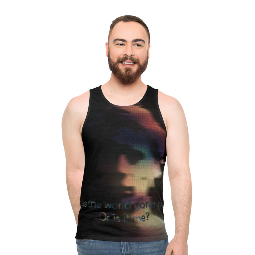 Unisex tank top with abstract art and lyrical design - men