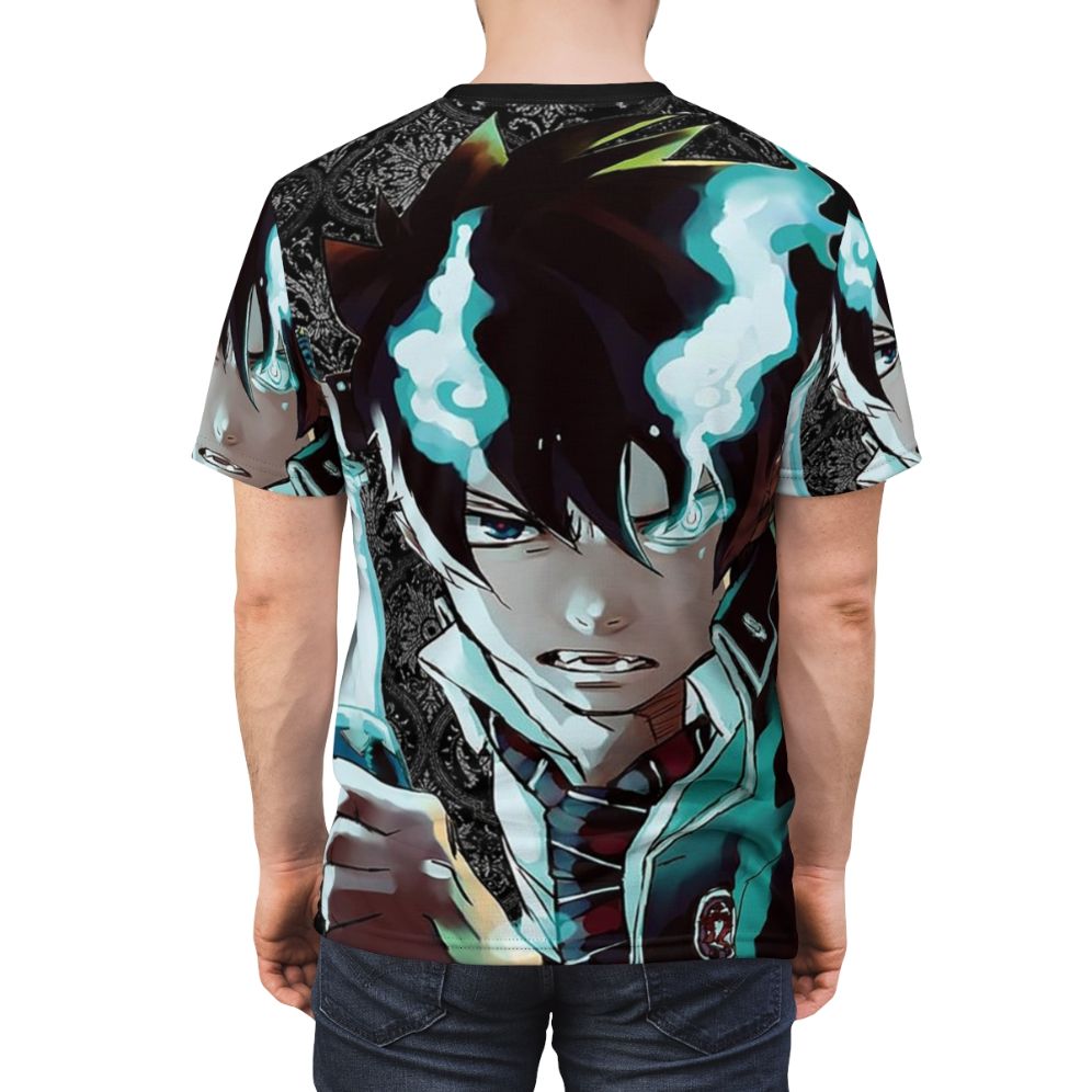 Artistic Blue Exorcist inspired graphic t-shirt design featuring the anime characters. - men back