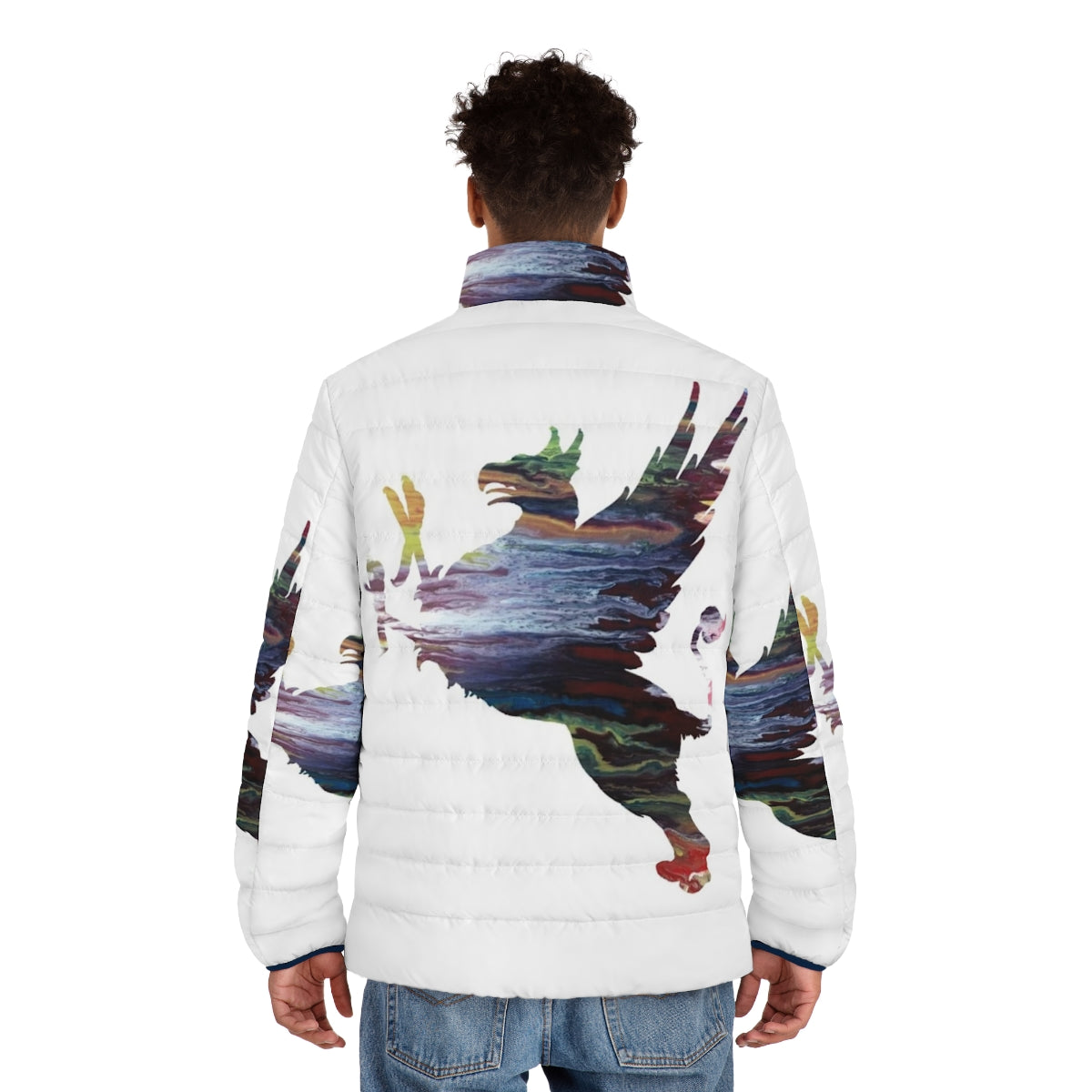 Gryphon Puffer Jacket - Mythological Creature Abstract Art for Nursery - men back