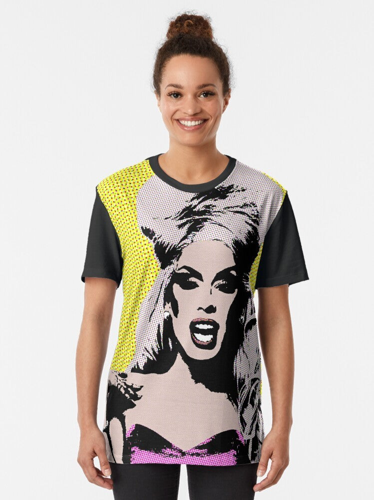 Alaska-inspired pop art graphic t-shirt with RuPaul and drag queen design - Women