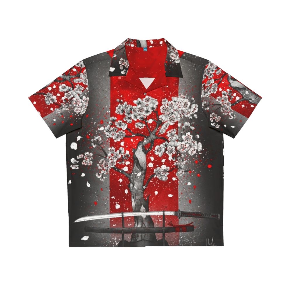 Samurai Hawaiian Shirt with Sakura Flowers and Katana Design