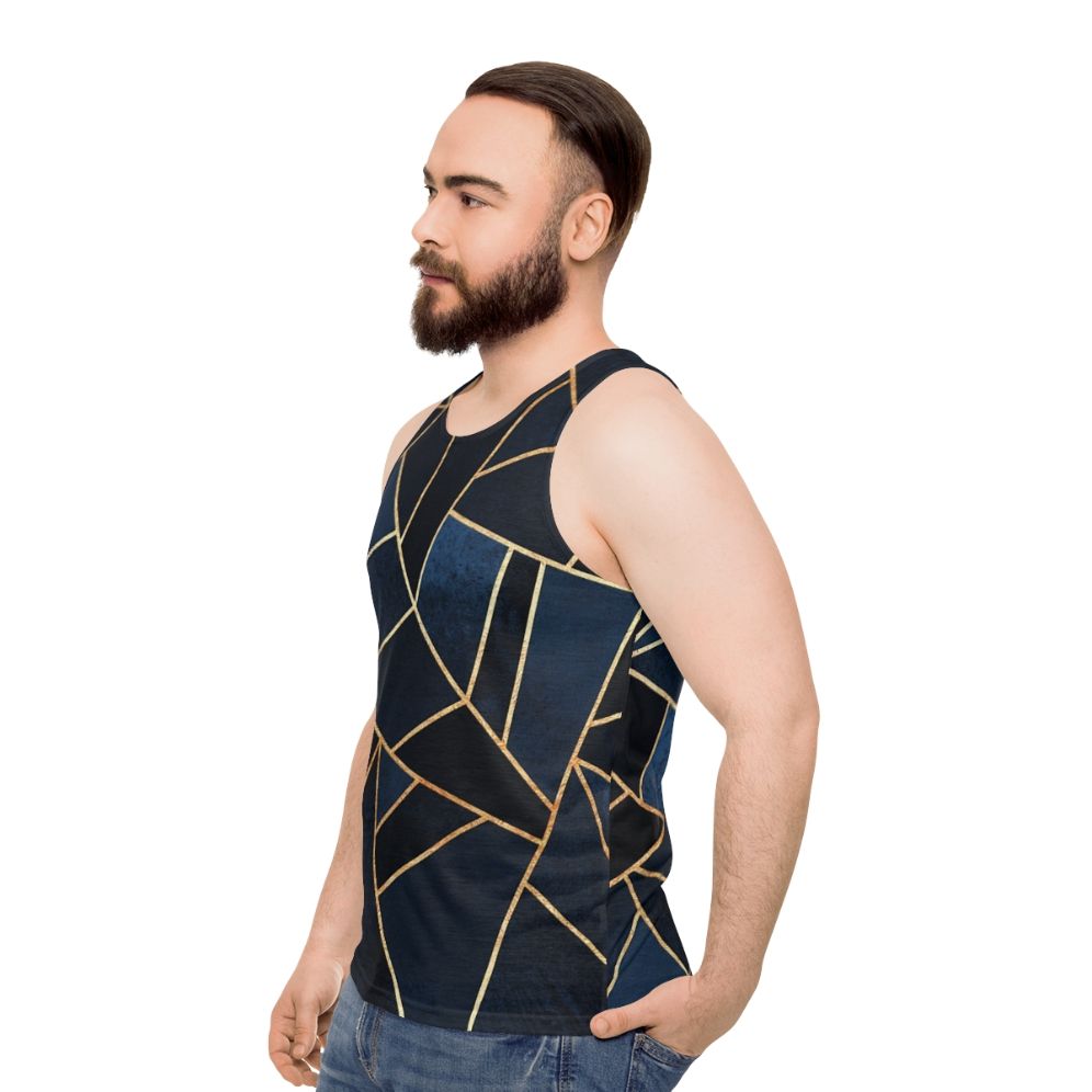 Navy blue unisex tank top with geometric design - men side