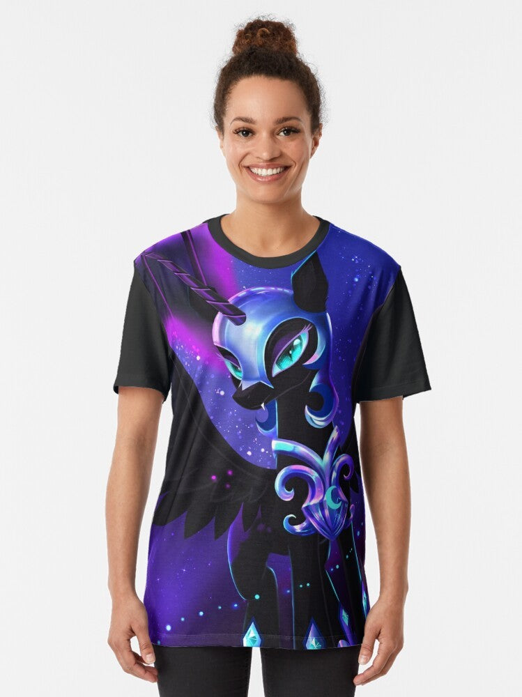 Nightmare Moon, the dark alicorn from My Little Pony, featured on a graphic t-shirt design - Women