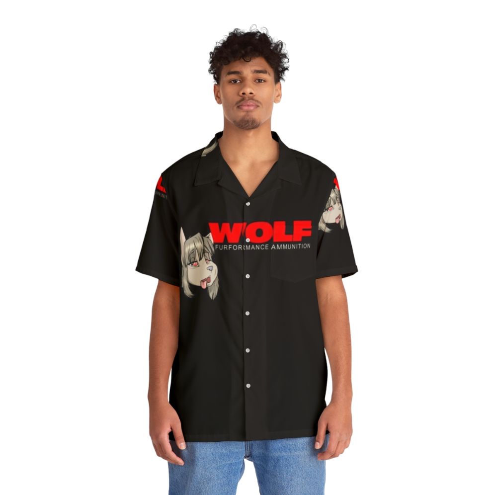 Vibrant wolf print Hawaiian shirt - People Front