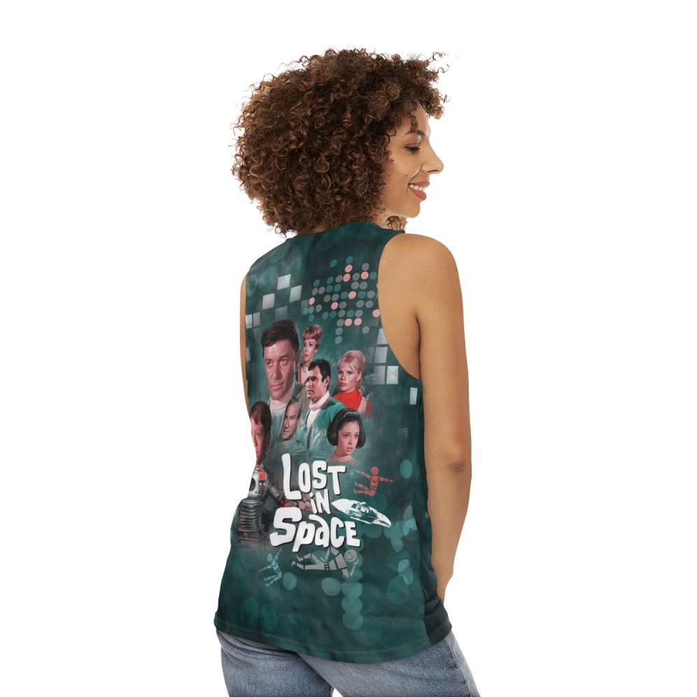 Lost in Space Unisex Tank Top with Retro Sci-Fi Design - women back