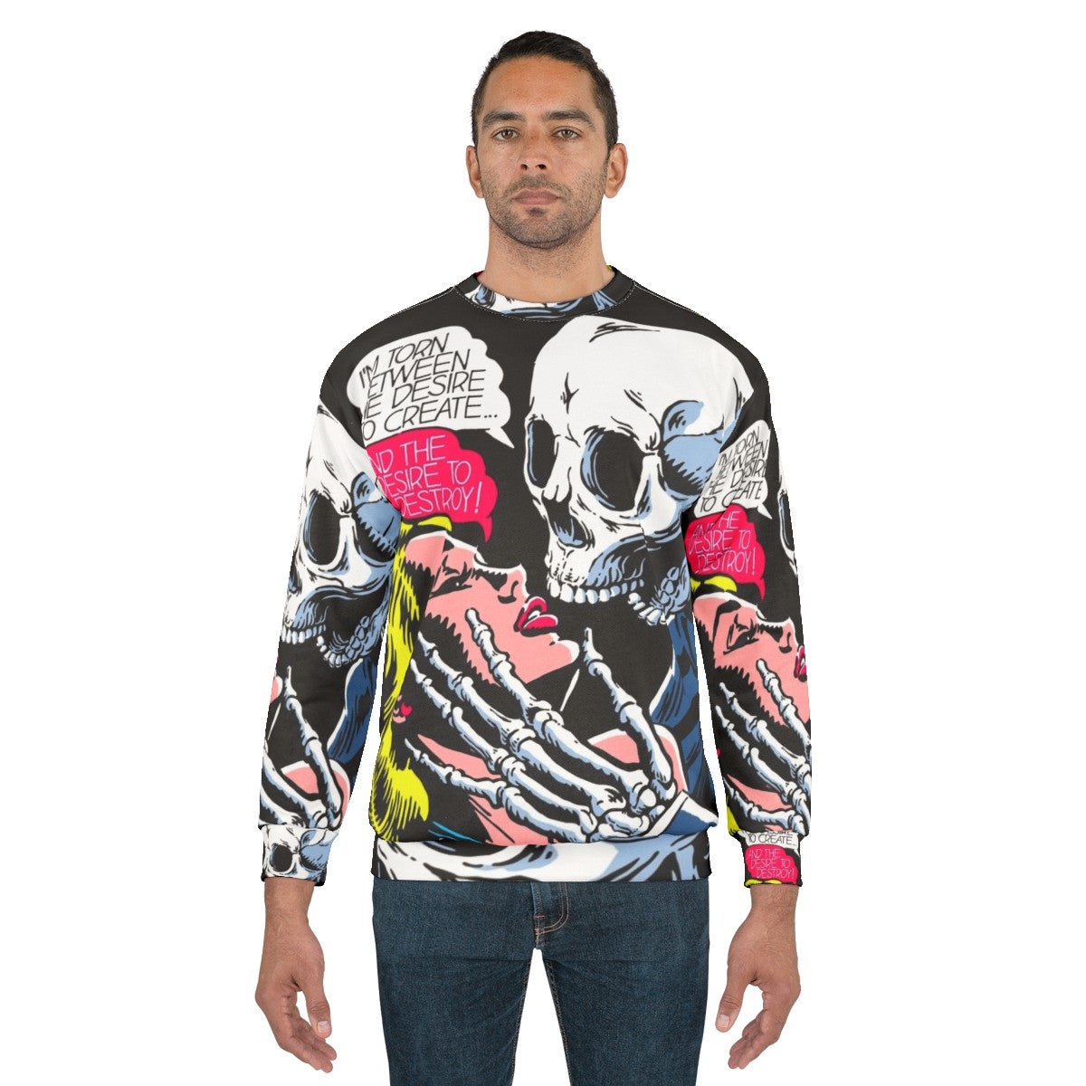 Desire Sweatshirt with Skull, Vintage Comics, and Romance Imagery - men