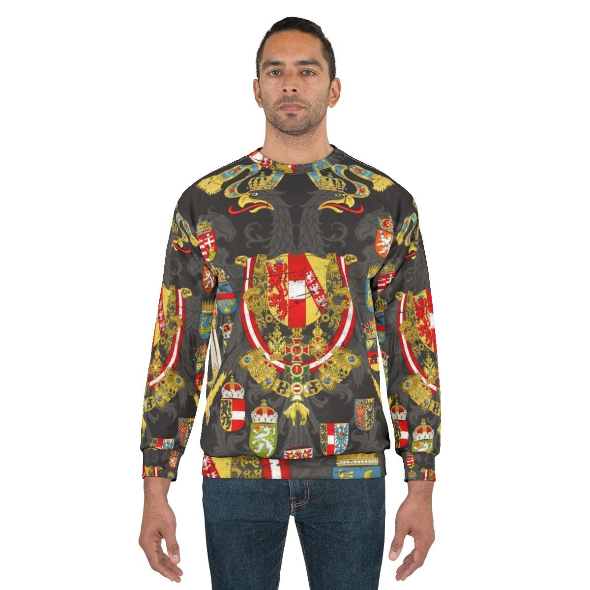 Austrian Empire flag sweatshirt with eagle and coat of arms - men