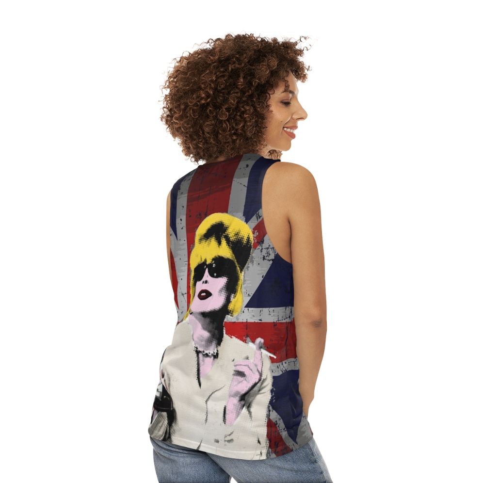 Fabulous unisex tank top with pop art inspired retro British design - women back