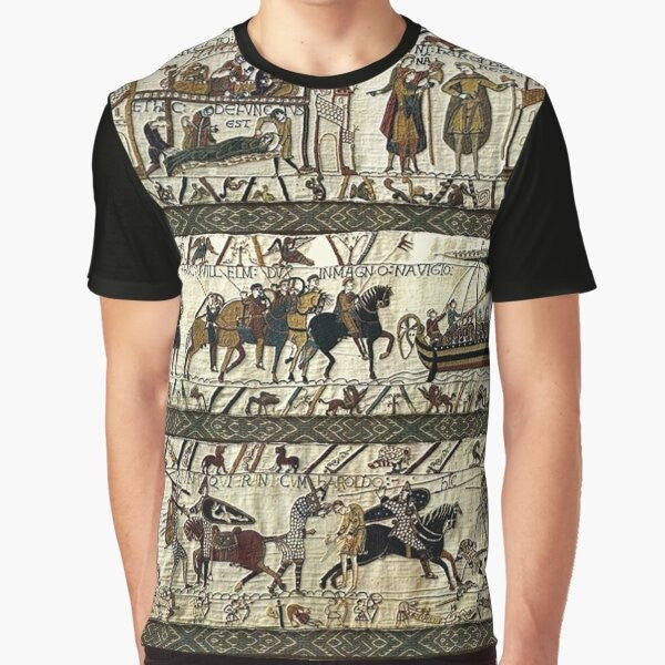 Bayeux tapestry medieval viking battle scene graphic t-shirt