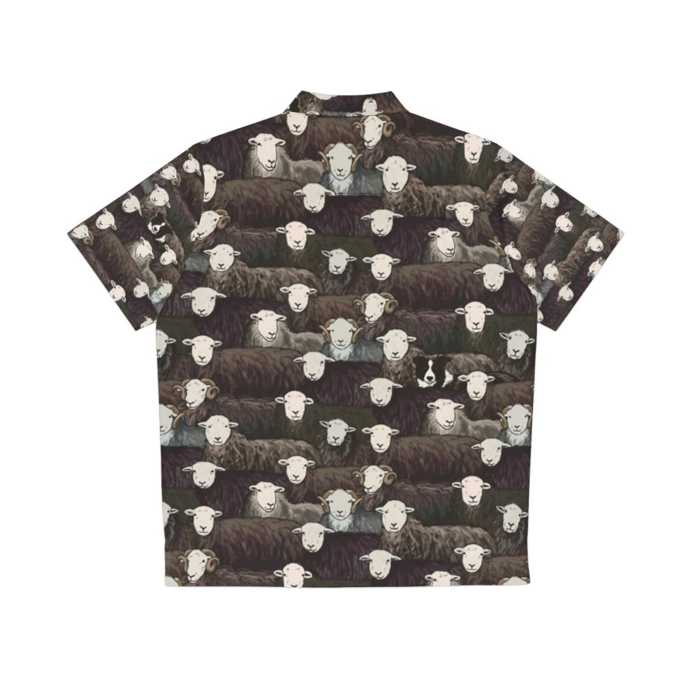 Herdwick Hawaiian Shirt featuring border collie sheepdog and herdwick sheep - Back