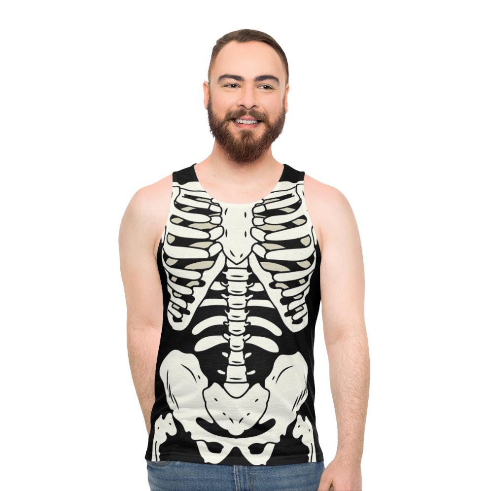 Unisex punk skeleton tank top with ribcage design - men