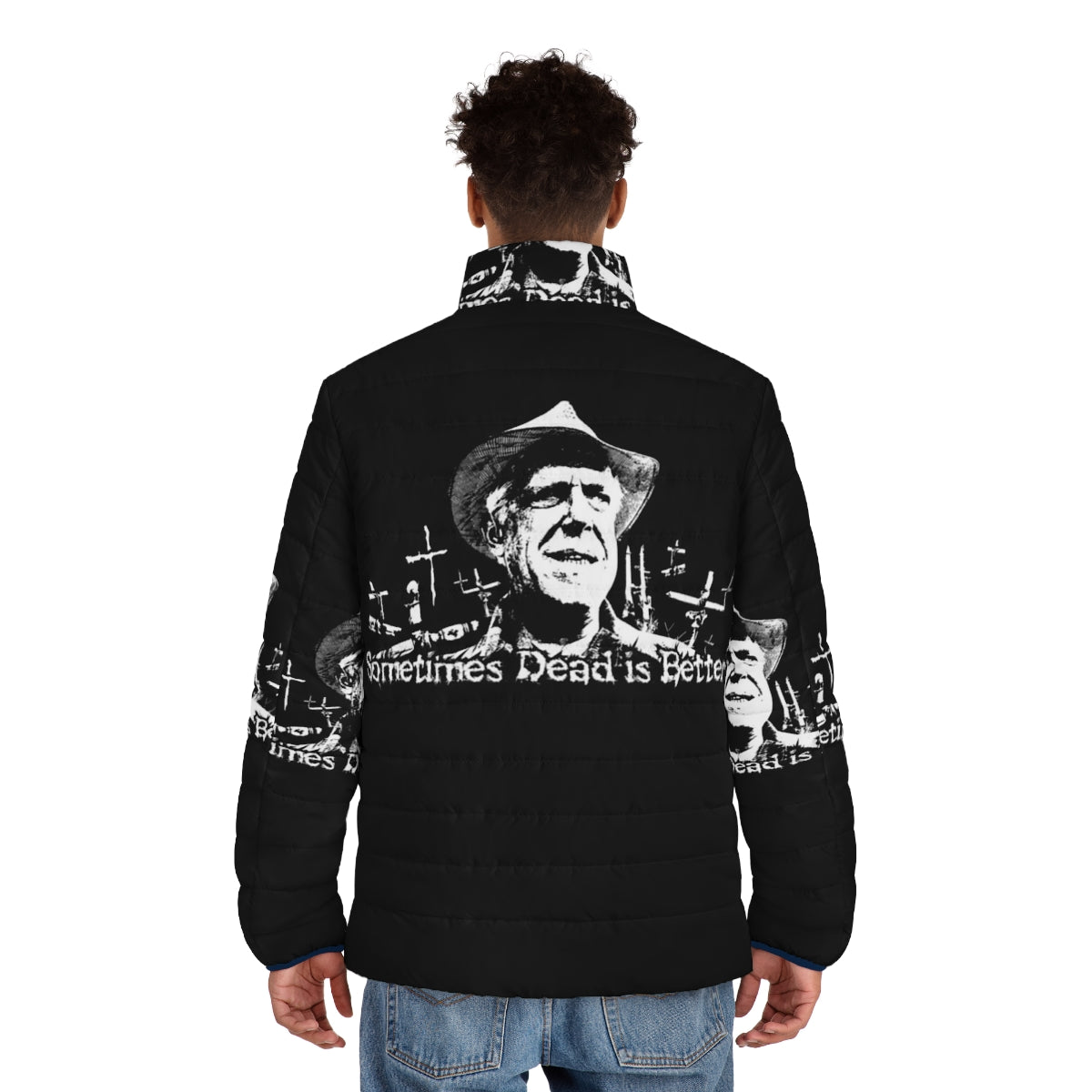 Puffer jacket featuring Jud Crandall, the iconic character from Stephen King's Pet Sematary - men back