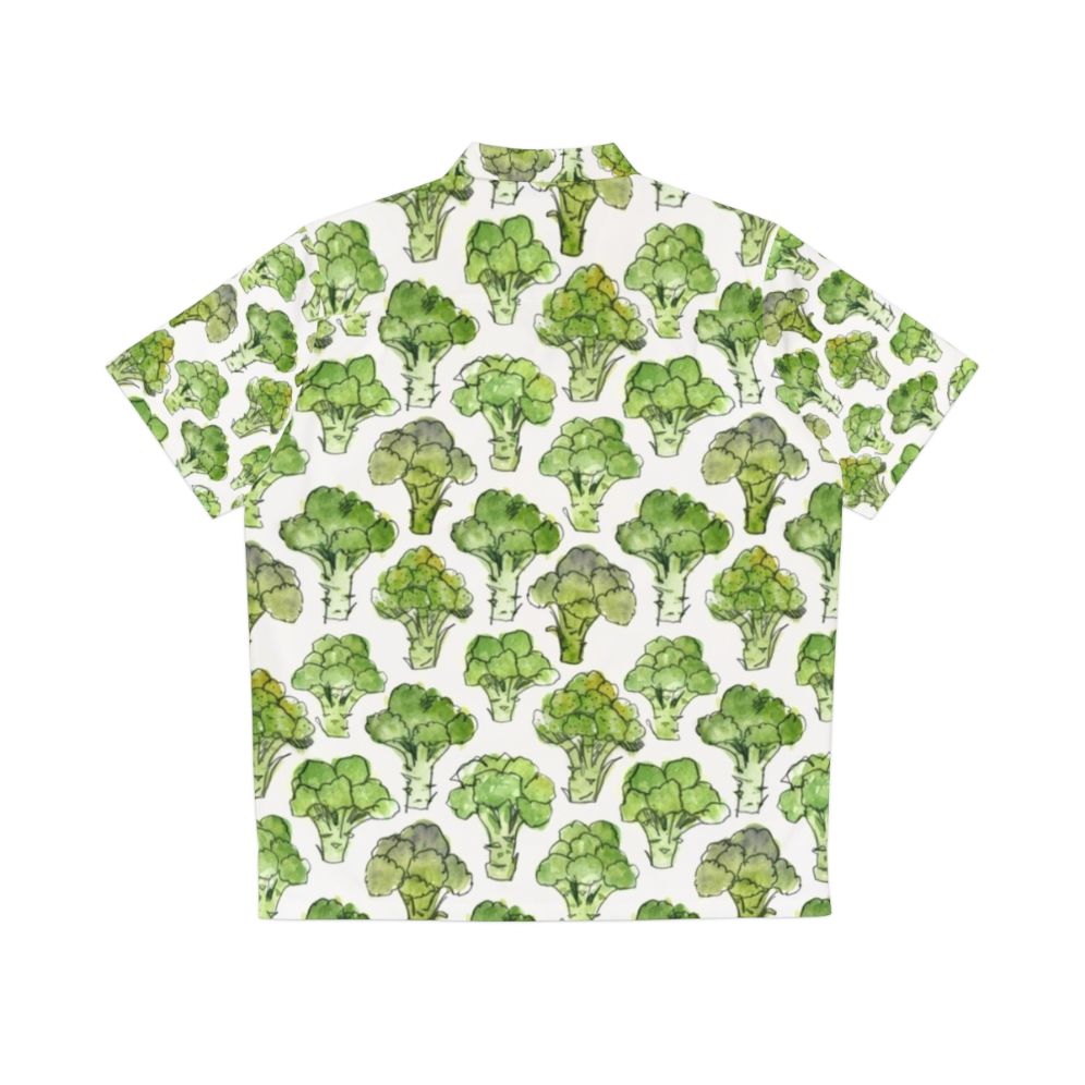 Watercolor broccoli pattern on a vibrant green Hawaiian shirt - Back