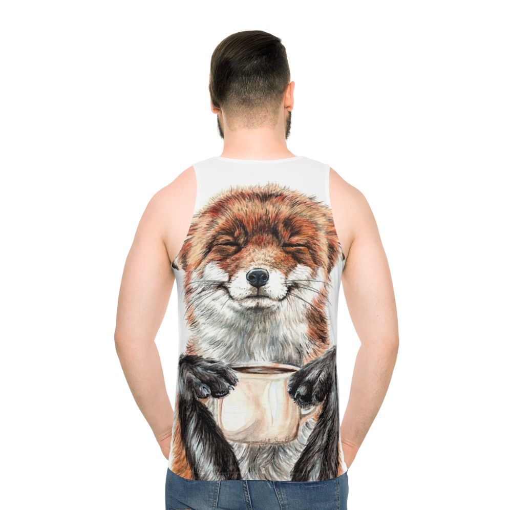 Cute Morning Coffee Fox Unisex Tank Top - men back