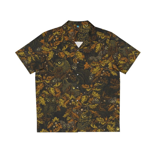 Autumn leaves Hawaiian shirt with owls and camouflage pattern