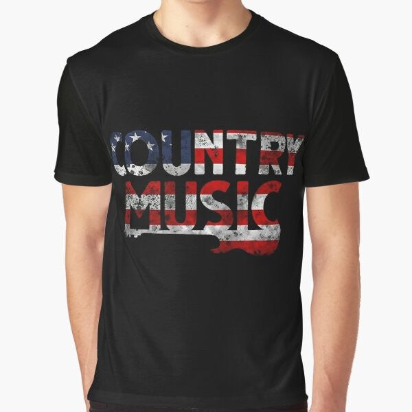 Vintage country music graphic with retro guitar and American flag design for line dancers