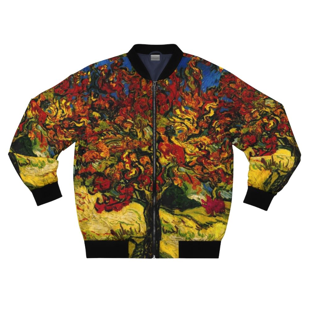 Vibrant bomber jacket featuring a print of Van Gogh's famous Mulberry Tree painting