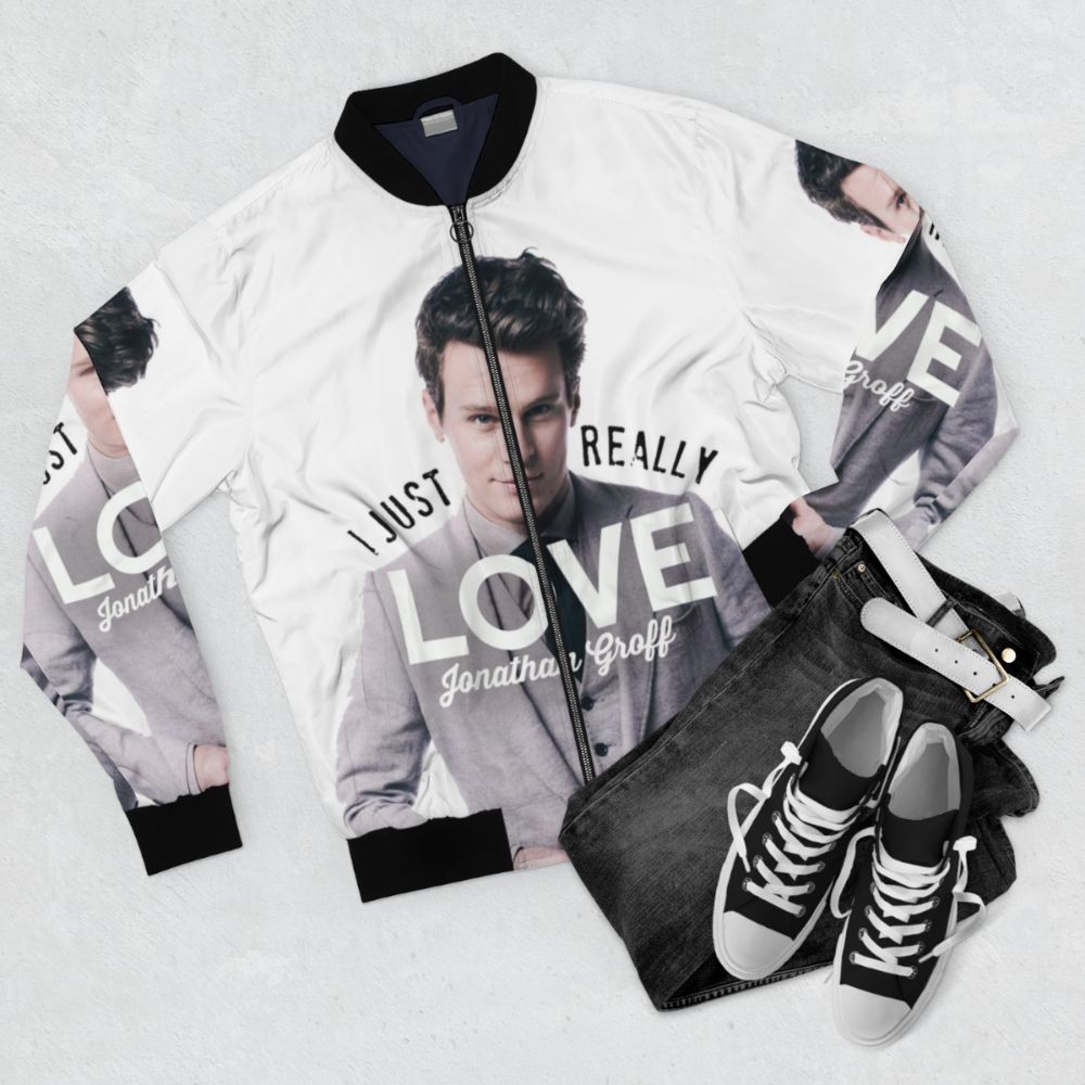 Jonathan Groff Bomber Jacket for Musicals and Broadway Lovers - Flat lay