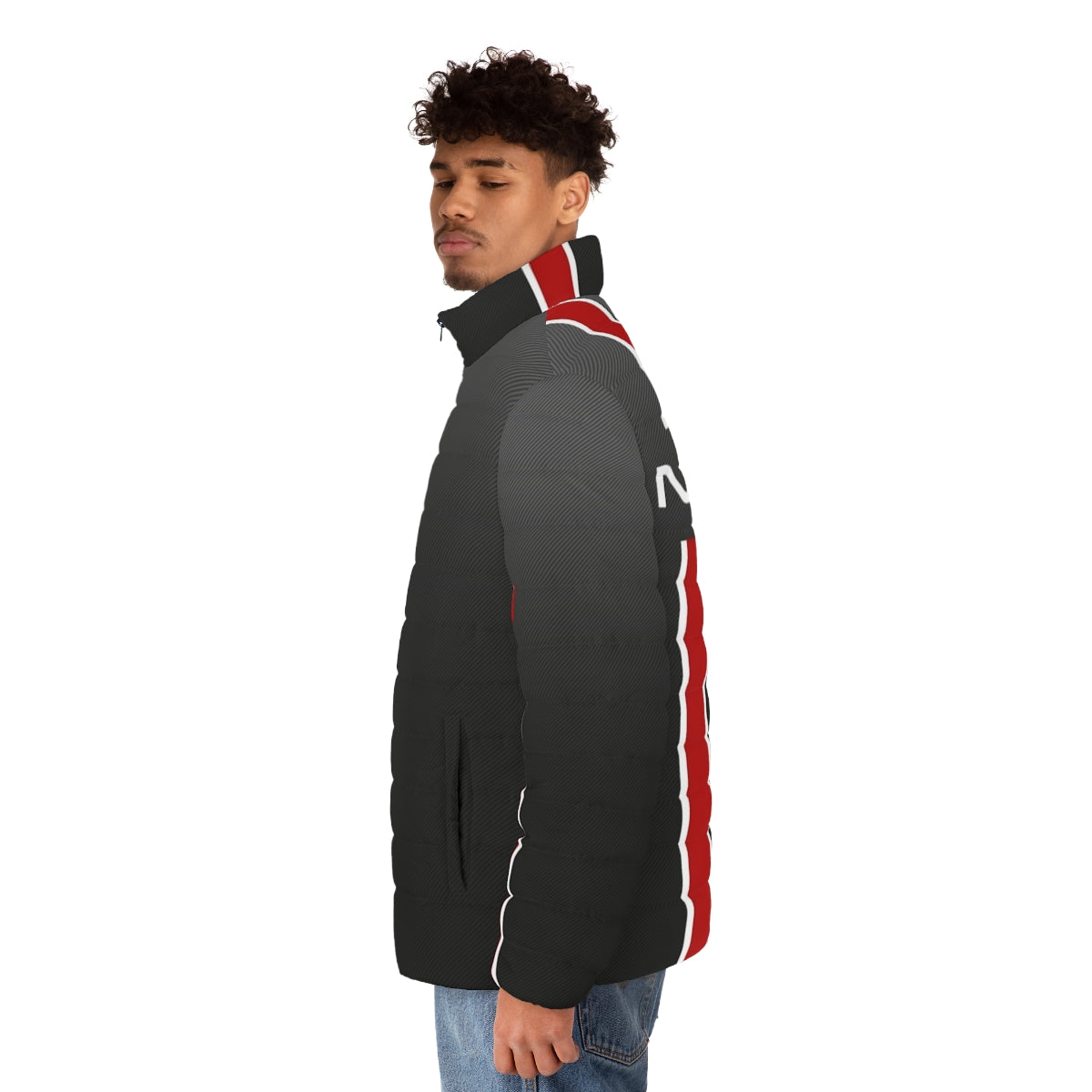 Mass Effect N7 Iconic Puffer Jacket featuring Commander Shepard - men side left