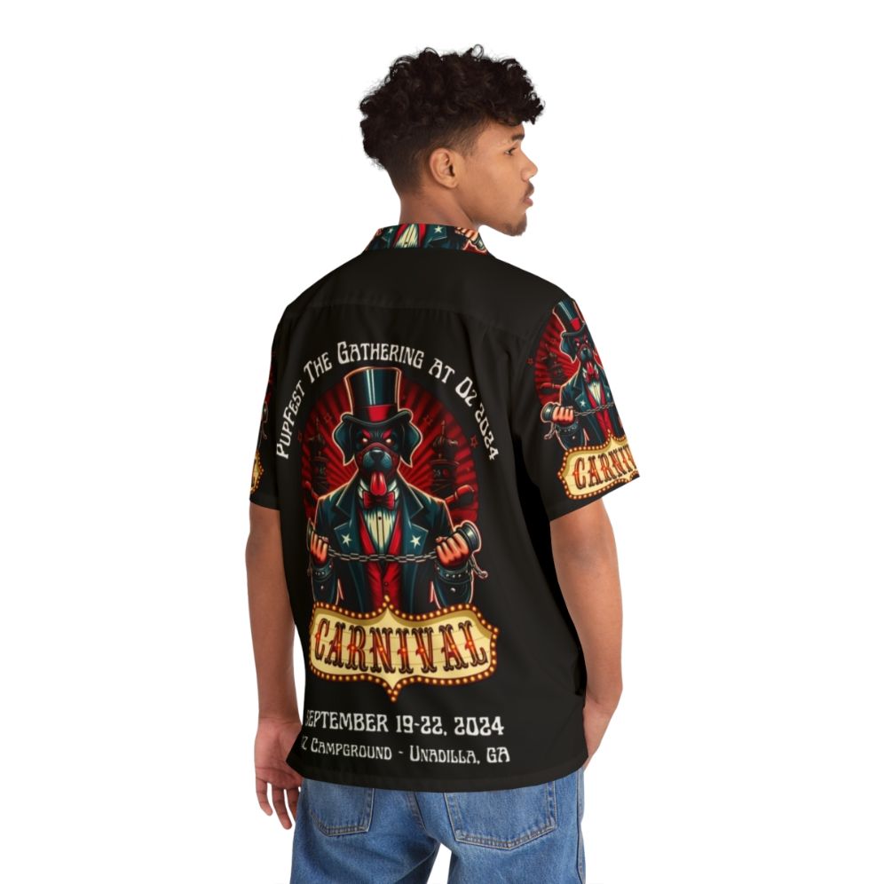 Dark carnival-themed Hawaiian shirt with pupfest graphics - People Back