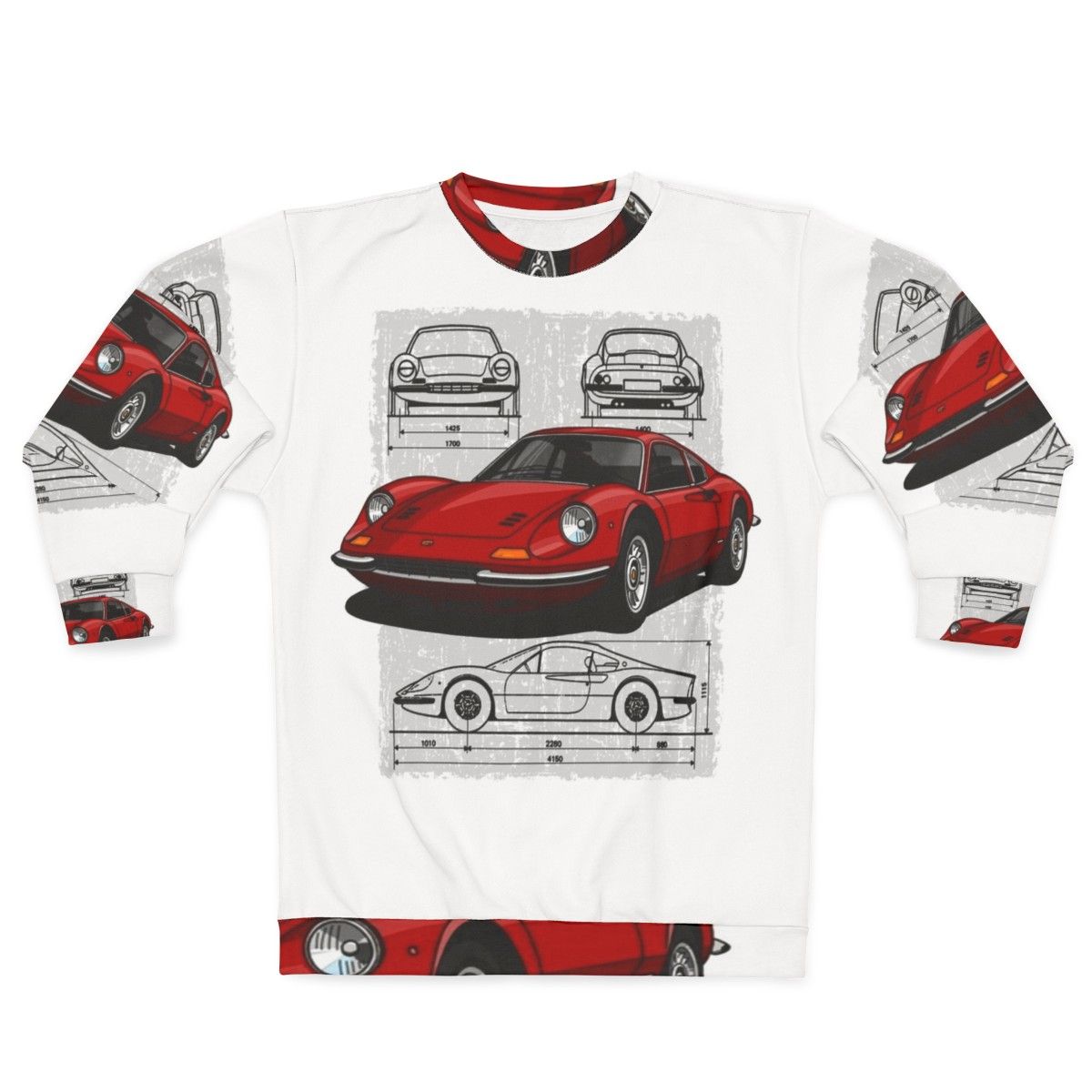 Sweatshirt featuring a drawing of the iconic Ferrari Dino sports car