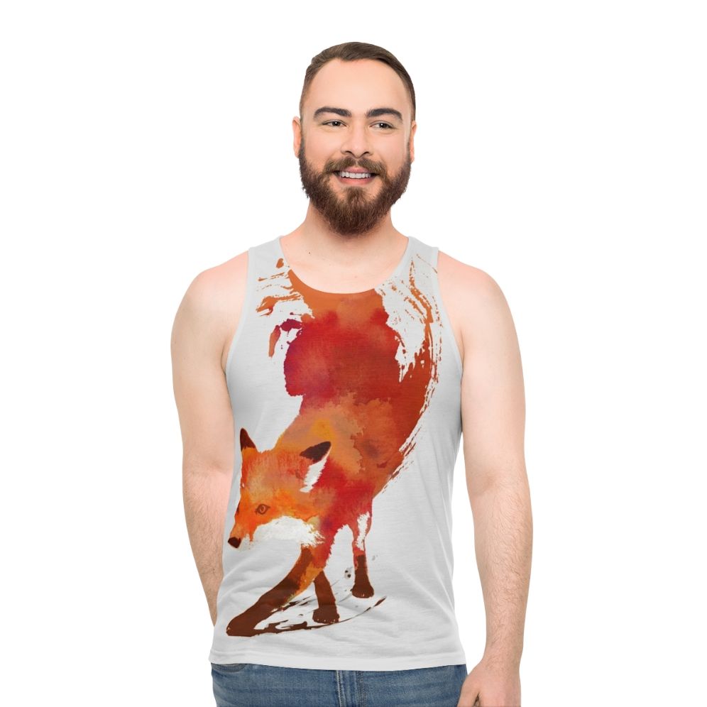 Watercolor fox design on unisex tank top - men