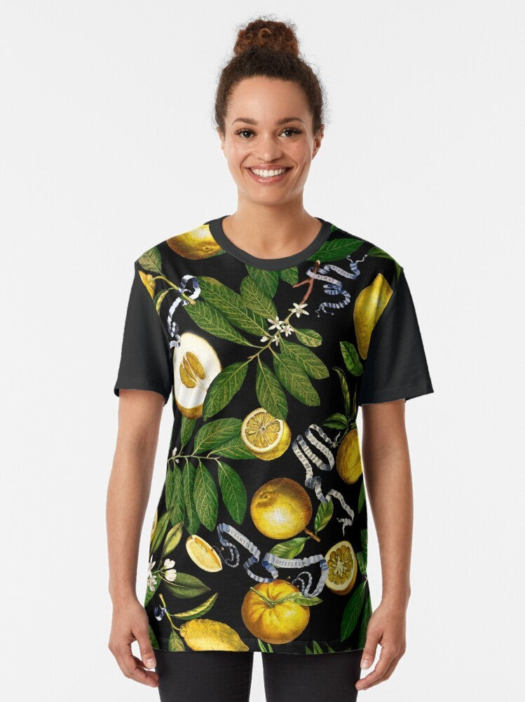 Lemon tree graphic design on a black t-shirt - Women