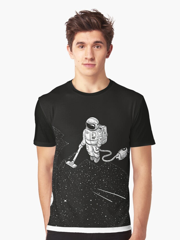 Space Cleaner Graphic T-Shirt featuring an astronaut cleaning the galaxy - Men