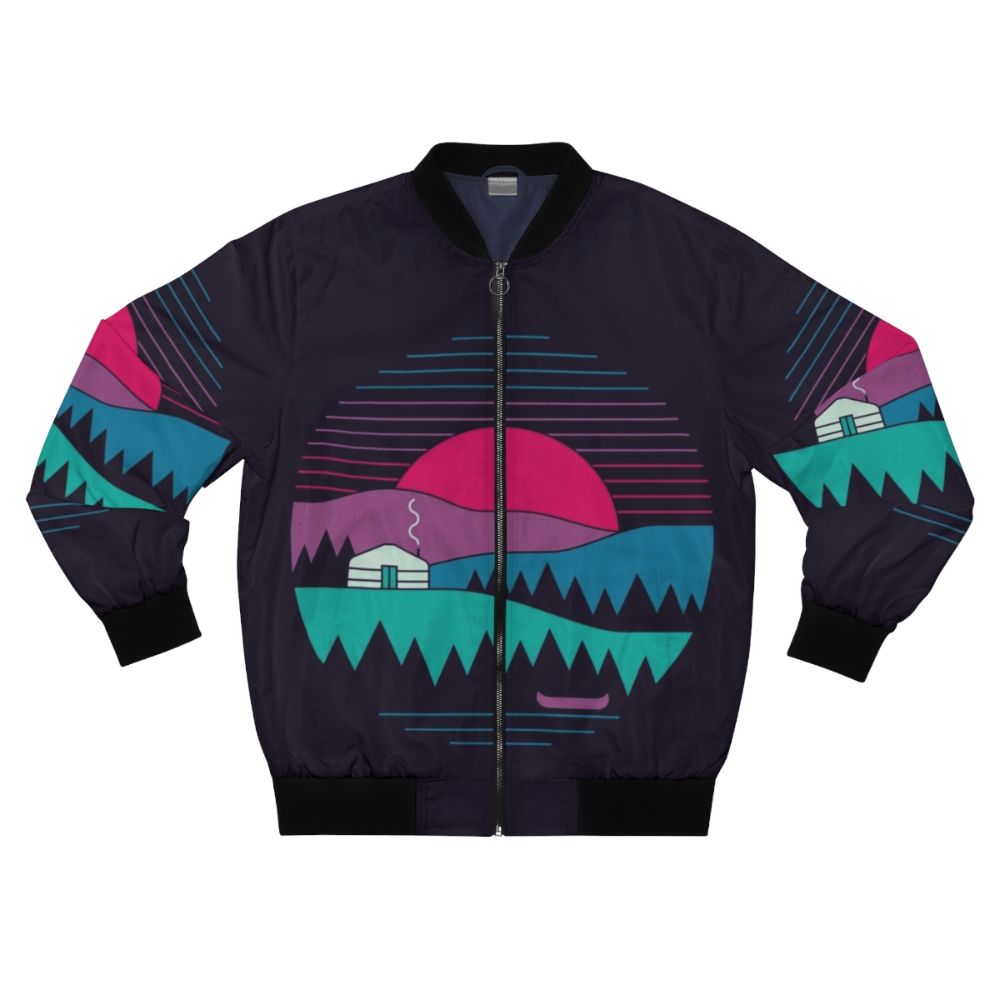 Minimalist bomber jacket with nature-inspired geometric design