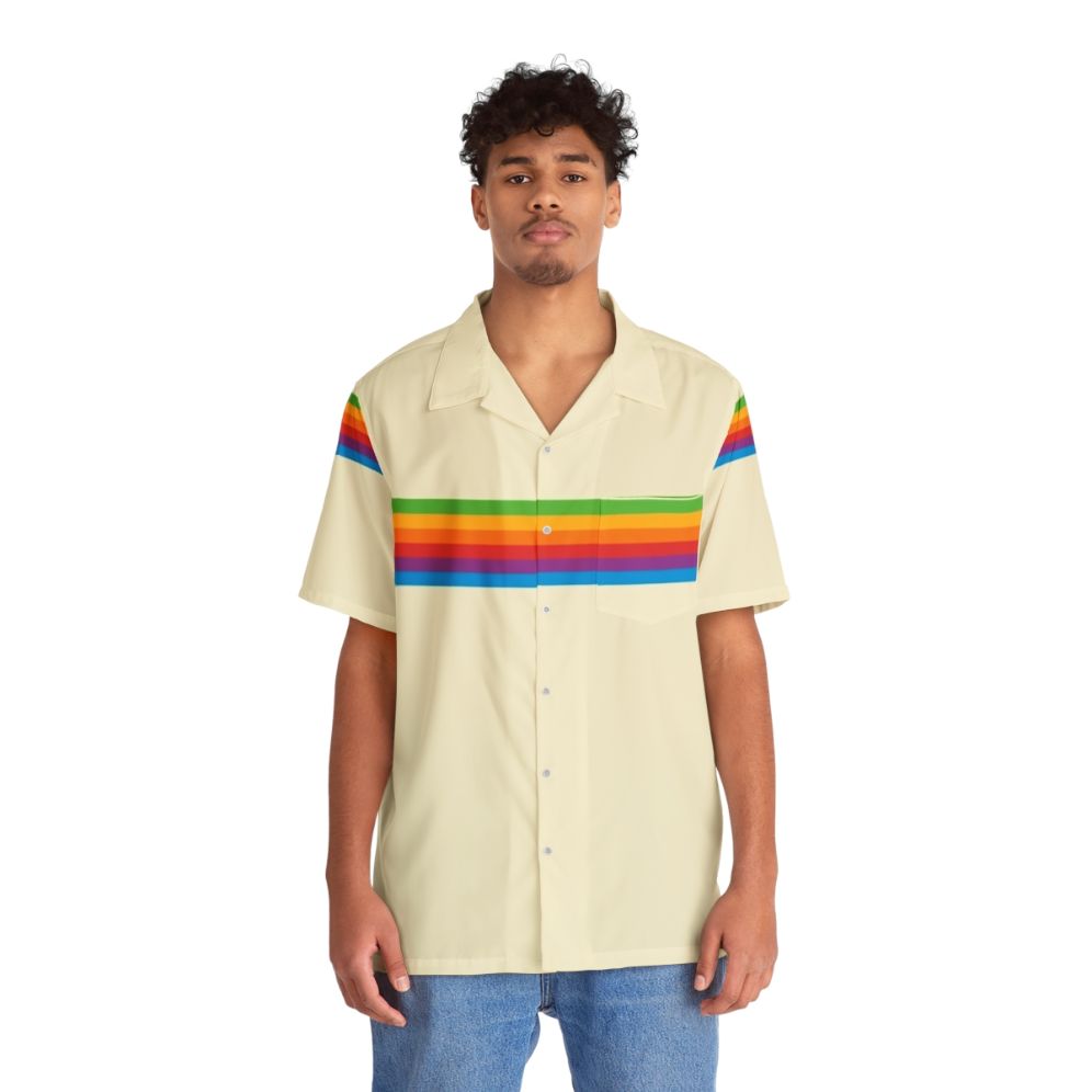 Retro Apple Rainbow Hawaiian Shirt with Vibrant, Vintage-Inspired Design - People Front