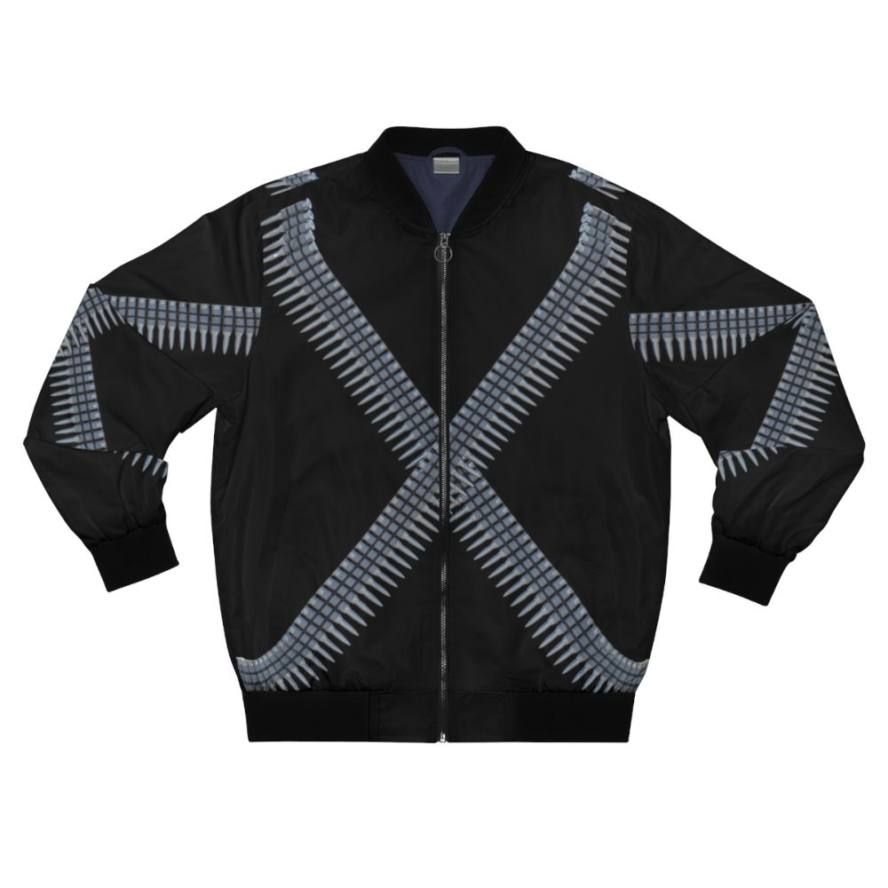 A bomber jacket with a bullet-themed belt, perfect for the wild west outlaw look.