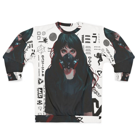 Cyberpunk Gamer Girl Sweatshirt with Futuristic Glitch Patterns