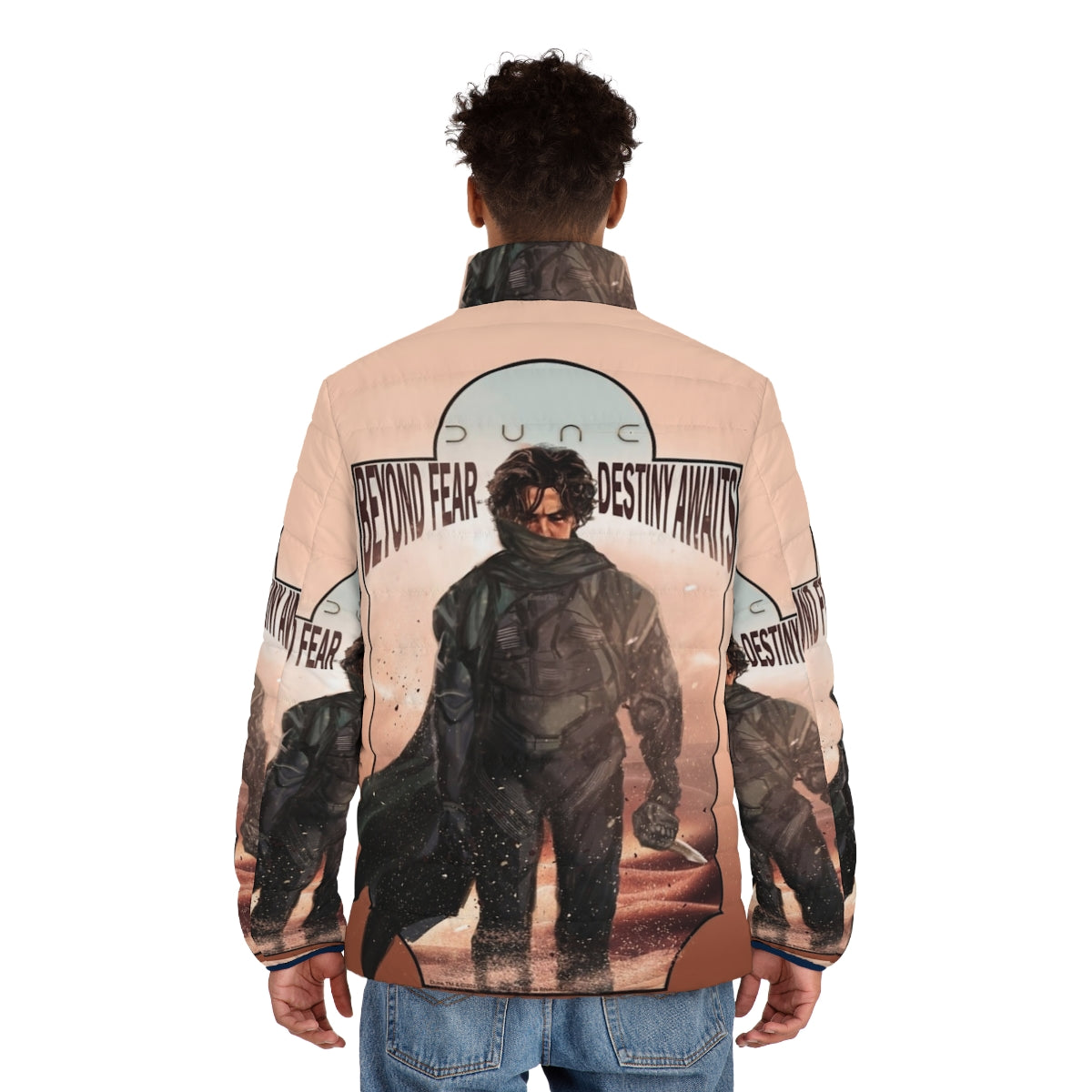 Dune 2020 Paul Atreides Puffer Jacket with Arrakis and House Atreides inspired design - men back