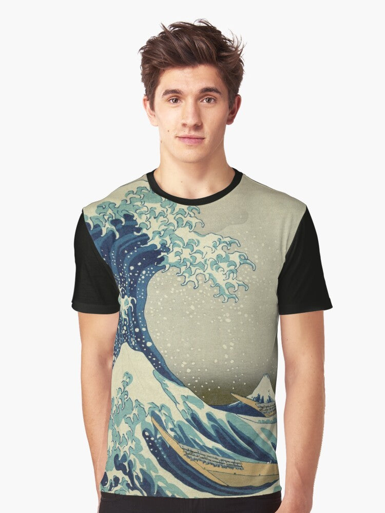 Kanagawa wave graphic t-shirt with Japanese art design - Men